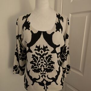 Ellen Tracy 100% Cashmere 3/4 Sleeve Black/Cream Sweater Sz (Med)